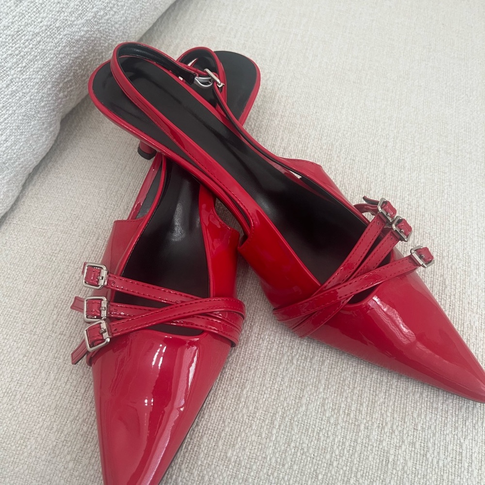 Red Patent Leather Women's Slingback Shoes